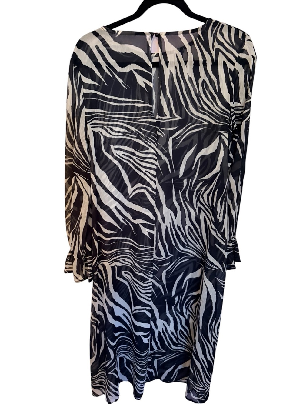 Black & White Zebra Print Sheer Long Sleeve Dress - Picture 8 of 10